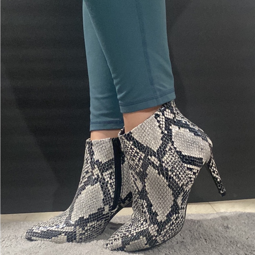 Snakeskin Print Heeled Booties